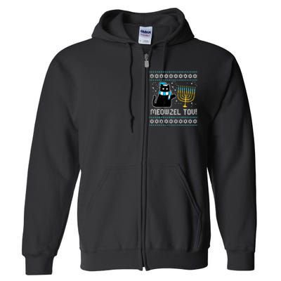 Meowzel Tov Black Cat Funny Hanukkah Chanukah  Full Zip Hoodie