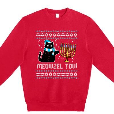 Meowzel Tov Black Cat Funny Hanukkah Chanukah  Premium Crewneck Sweatshirt