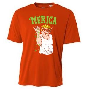 Merica Trump Bae Smoking Weed Cannabis Funny 420 Stoner Gift Cooling Performance Crew T-Shirt