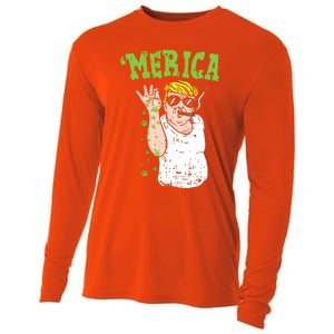 Merica Trump Bae Smoking Weed Cannabis Funny 420 Stoner Gift Cooling Performance Long Sleeve Crew