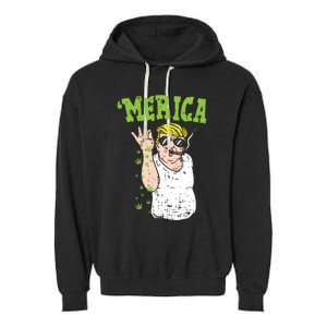 Merica Trump Bae Smoking Weed Cannabis Funny 420 Stoner Gift Garment-Dyed Fleece Hoodie