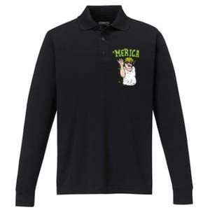 Merica Trump Bae Smoking Weed Cannabis Funny 420 Stoner Gift Performance Long Sleeve Polo