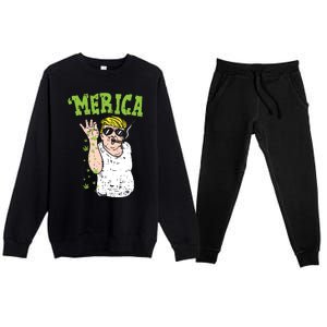 Merica Trump Bae Smoking Weed Cannabis Funny 420 Stoner Gift Premium Crewneck Sweatsuit Set