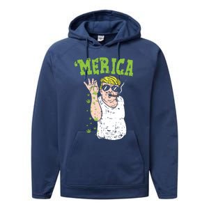 Merica Trump Bae Smoking Weed Cannabis Funny 420 Stoner Gift Performance Fleece Hoodie