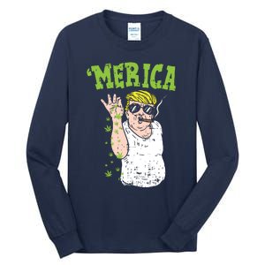 Merica Trump Bae Smoking Weed Cannabis Funny 420 Stoner Gift Tall Long Sleeve T-Shirt