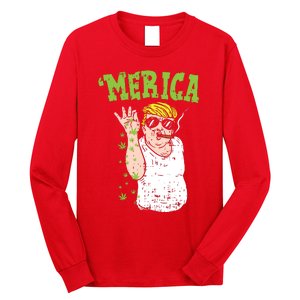 Merica Trump Bae Smoking Weed Cannabis Funny 420 Stoner Gift Long Sleeve Shirt