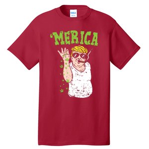 Merica Trump Bae Smoking Weed Cannabis Funny 420 Stoner Gift Tall T-Shirt