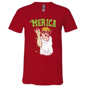 Merica Trump Bae Smoking Weed Cannabis Funny 420 Stoner Gift V-Neck T-Shirt