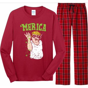 Merica Trump Bae Smoking Weed Cannabis Funny 420 Stoner Gift Long Sleeve Pajama Set