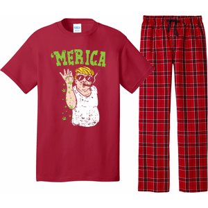 Merica Trump Bae Smoking Weed Cannabis Funny 420 Stoner Gift Pajama Set