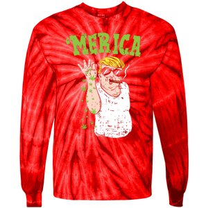 Merica Trump Bae Smoking Weed Cannabis Funny 420 Stoner Gift Tie-Dye Long Sleeve Shirt