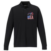 Monster Truck Boy USA American Flag July 4th Performance Long Sleeve Polo