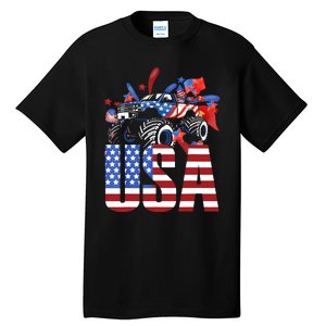 Monster Truck Boy USA American Flag July 4th Tall T-Shirt