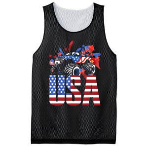 Monster Truck Boy USA American Flag July 4th Mesh Reversible Basketball Jersey Tank