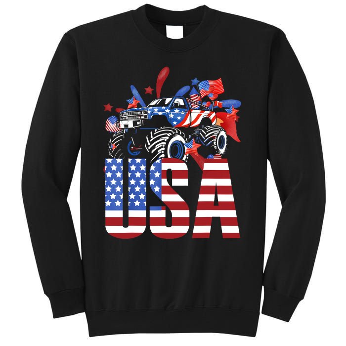 Monster Truck Boy USA American Flag July 4th Tall Sweatshirt