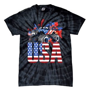 Monster Truck Boy USA American Flag July 4th Tie-Dye T-Shirt