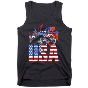 Monster Truck Boy USA American Flag July 4th Tank Top