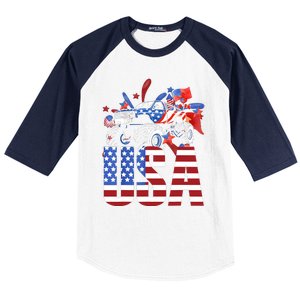 Monster Truck Boy USA American Flag July 4th Baseball Sleeve Shirt