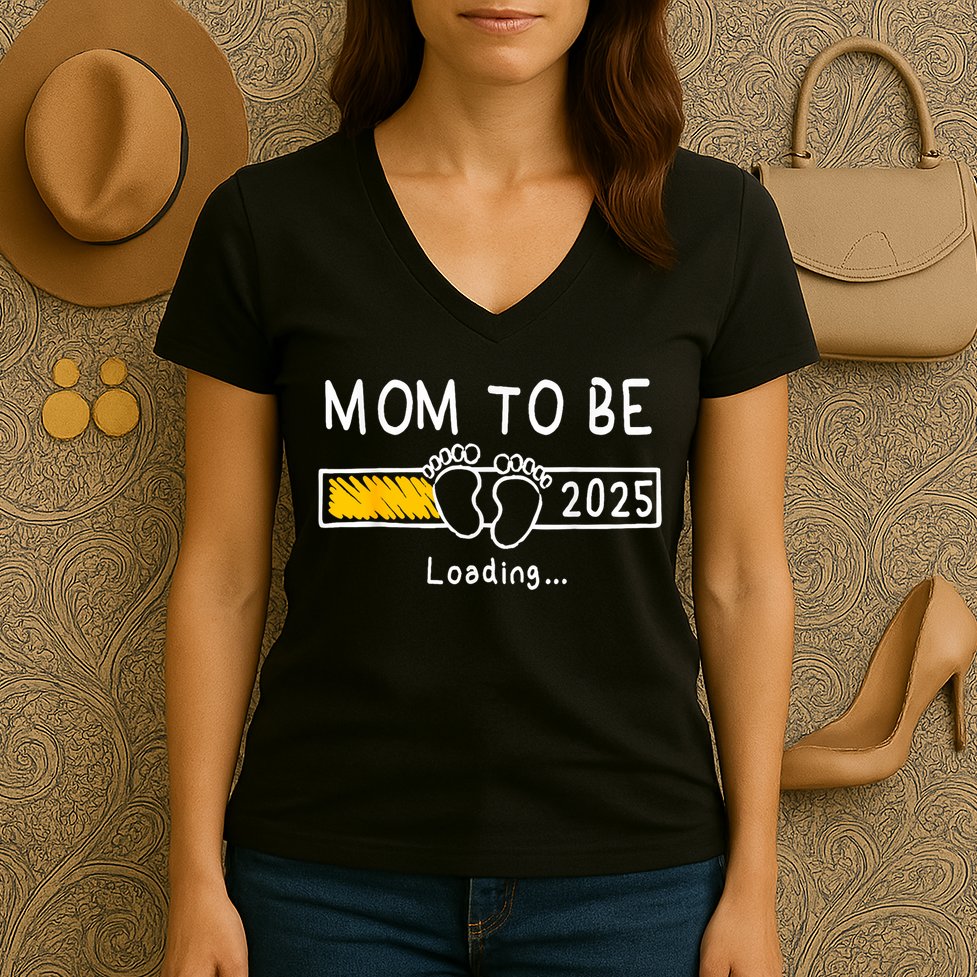 Mom To Be 2025 Loading Mom Est 2025 Promoted To Mommy Women's V-Neck T-Shirt