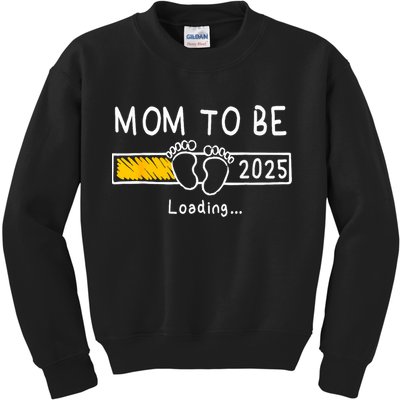 Mom To Be 2025 Loading Mom Est 2025 Promoted To Mommy Kids Sweatshirt