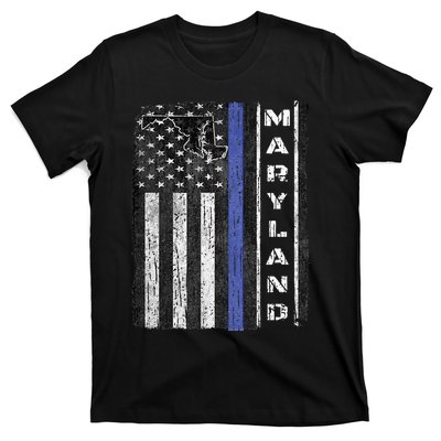 Maryland Thin Blue Line Police Week USA Flag Gift Men T-Shirt