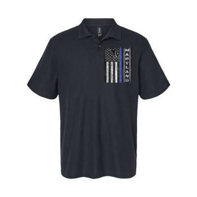 Maryland Thin Blue Line Police Week USA Flag Gift Men Softstyle Adult Sport Polo