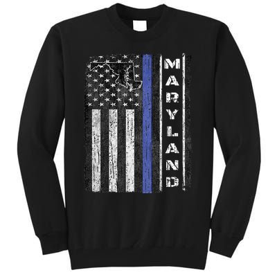 Maryland Thin Blue Line Police Week USA Flag Gift Men Tall Sweatshirt