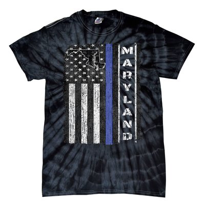 Maryland Thin Blue Line Police Week USA Flag Gift Men Tie-Dye T-Shirt