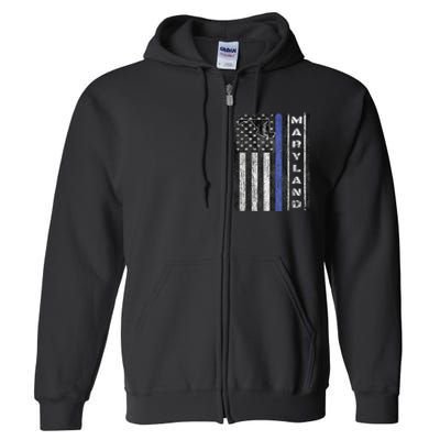 Maryland Thin Blue Line Police Week USA Flag Gift Men Full Zip Hoodie