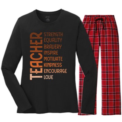 Melanin Teacher Black History Month Juneteenth Black  Women's Long Sleeve Flannel Pajama Set 