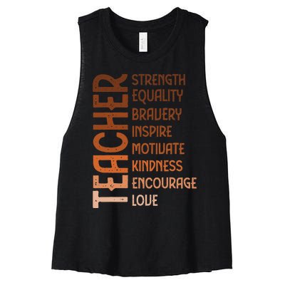 Melanin Teacher Black History Month Juneteenth Black  Women's Racerback Cropped Tank