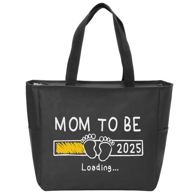 Mom To Be 2025 Loading Mom Est 2025 Promoted To Mommy Zip Tote Bag
