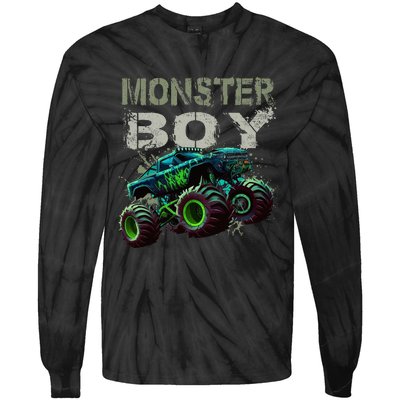 Monster Truck Boy Family Matching Monster Truck Lovers Tie-Dye Long Sleeve Shirt