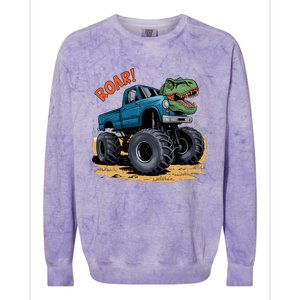 Monster Truck Boy Family Birthday Dino Trex Dinosaur Colorblast Crewneck Sweatshirt