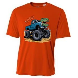 Monster Truck Boy Family Birthday Dino Trex Dinosaur Cooling Performance Crew T-Shirt