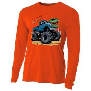 Monster Truck Boy Family Birthday Dino Trex Dinosaur Cooling Performance Long Sleeve Crew