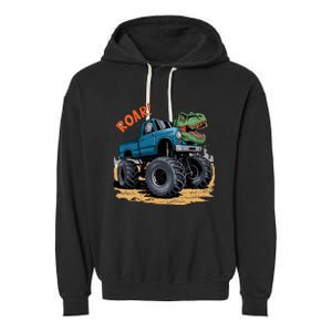 Monster Truck Boy Family Birthday Dino Trex Dinosaur Garment-Dyed Fleece Hoodie