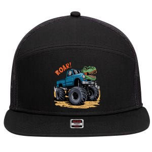 Monster Truck Boy Family Birthday Dino Trex Dinosaur 7 Panel Mesh Trucker Snapback Hat