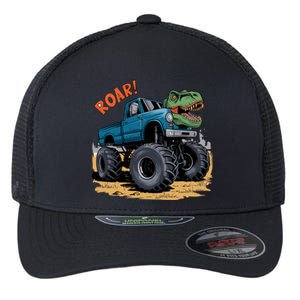 Monster Truck Boy Family Birthday Dino Trex Dinosaur Flexfit Unipanel Trucker Cap