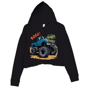 Monster Truck Boy Family Birthday Dino Trex Dinosaur Crop Fleece Hoodie