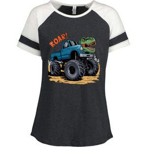 Monster Truck Boy Family Birthday Dino Trex Dinosaur Enza Ladies Jersey Colorblock Tee