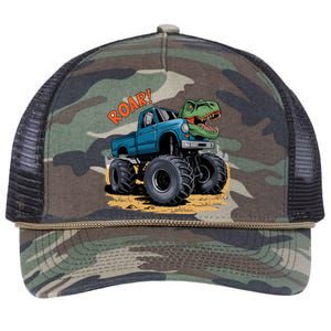 Monster Truck Boy Family Birthday Dino Trex Dinosaur Retro Rope Trucker Hat Cap