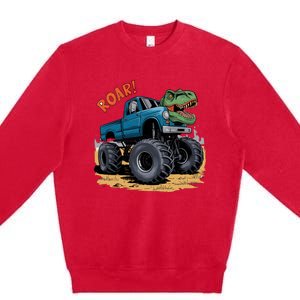 Monster Truck Boy Family Birthday Dino Trex Dinosaur Premium Crewneck Sweatshirt