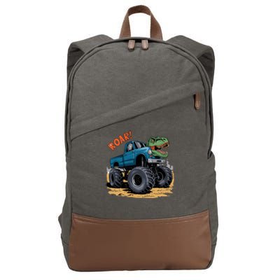 Monster Truck Boy Family Birthday Dino Trex Dinosaur Cotton Canvas Backpack