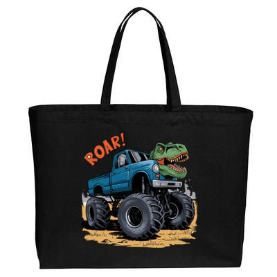 Monster Truck Boy Family Birthday Dino Trex Dinosaur Cotton Canvas Jumbo Tote