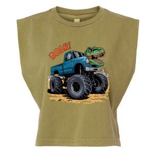 Monster Truck Boy Family Birthday Dino Trex Dinosaur Garment-Dyed Women's Muscle Tee