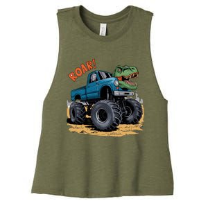 Monster Truck Boy Family Birthday Dino Trex Dinosaur Women's Racerback Cropped Tank