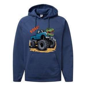 Monster Truck Boy Family Birthday Dino Trex Dinosaur Performance Fleece Hoodie