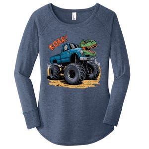 Monster Truck Boy Family Birthday Dino Trex Dinosaur Women's Perfect Tri Tunic Long Sleeve Shirt