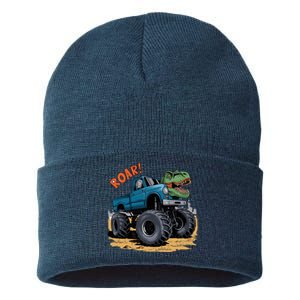 Monster Truck Boy Family Birthday Dino Trex Dinosaur Sustainable Knit Beanie